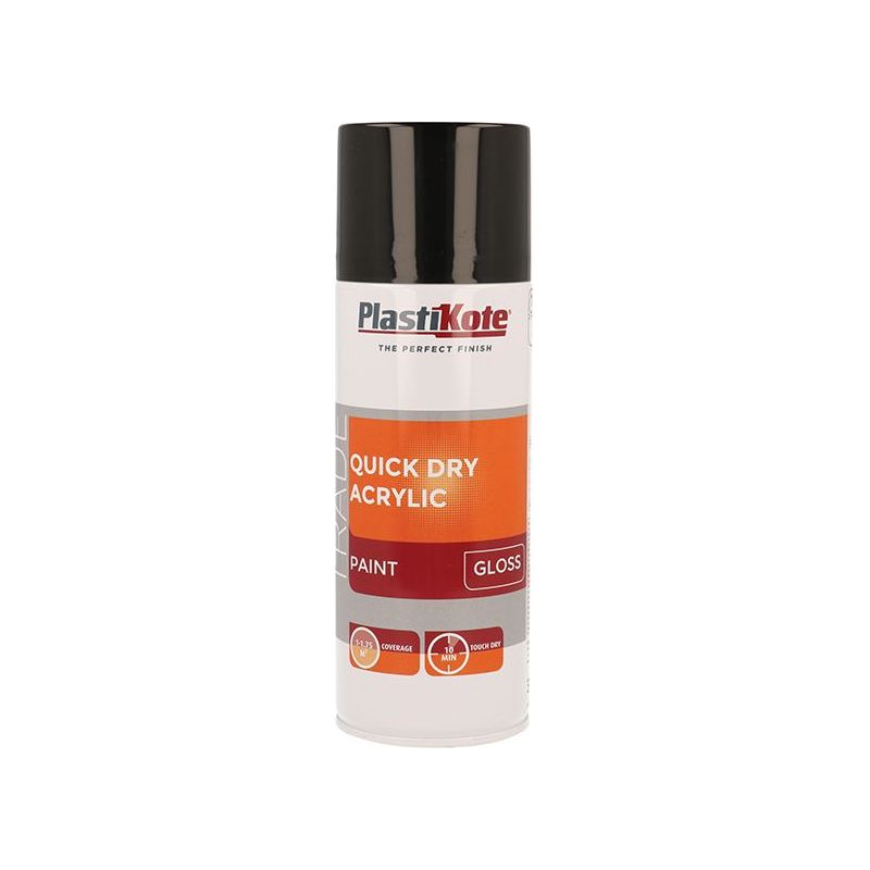 Plastikote Trade Quick Dry Acrylic Spray Paint Gloss Black 400ml PlastiKote - RockBottom Nothampton
