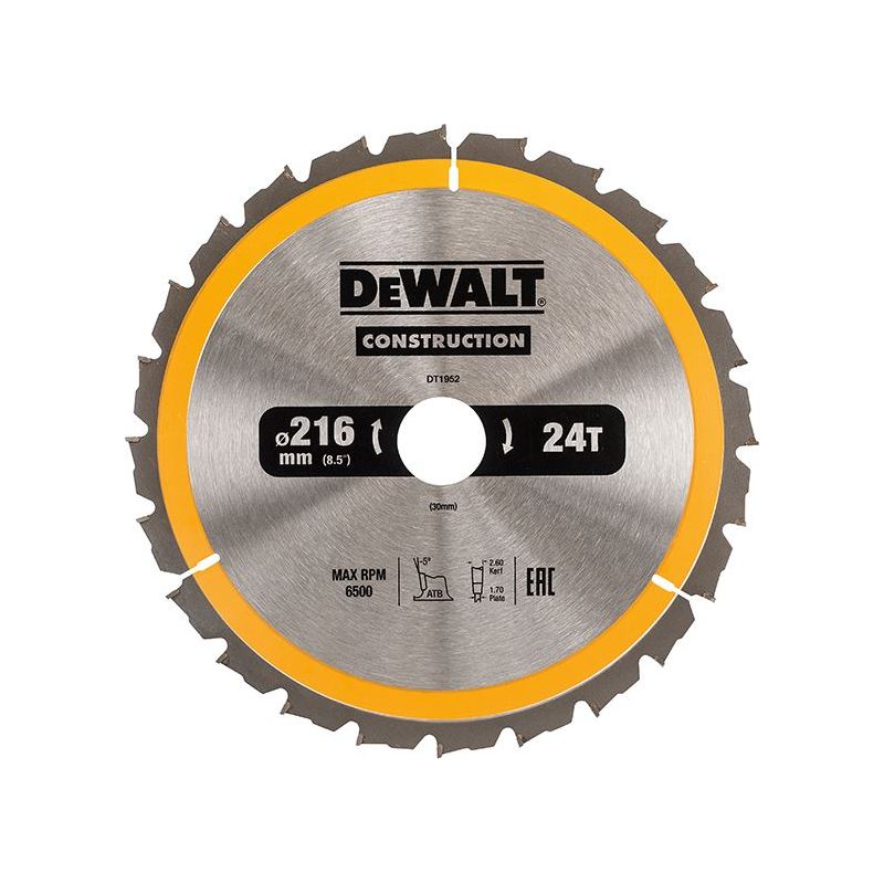 Dewalt Power Tools Stationary Construction Circular Saw Blade 216 x 30mm x 24T ATB/Neg DeWALT Power Tools - RockBottom Northampton