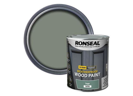 Ronseal 10 Year Weatherproof Wood Paint Sage Satin 750ml Ronseal - RockBottom Nothampton
