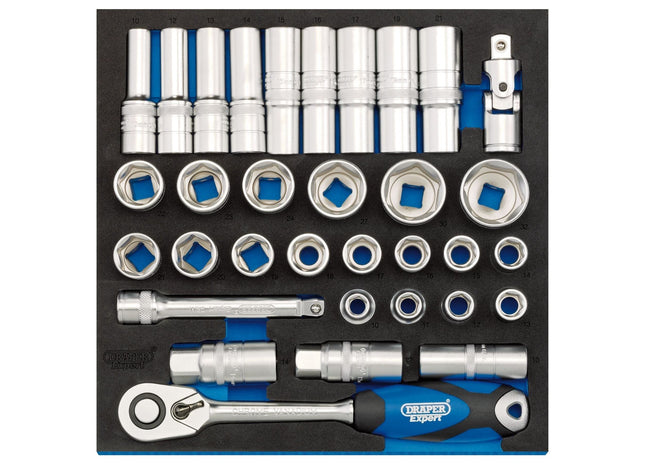 Draper Socket Set in 1/2 Drawer EVA Insert Tray, 1/2" (33 Piece) 63535 Draper - Town Tools 