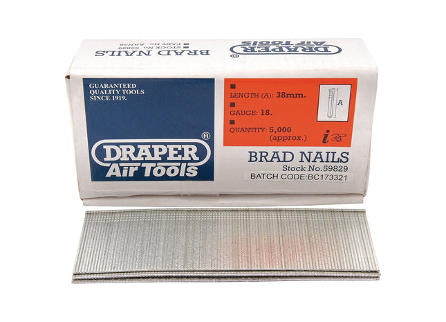 Draper Brad Nails, 38mm (Pack of 5000) 59829 Draper - Town Tools 