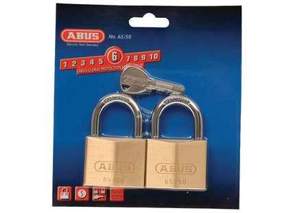 Abus Mechanical 65/50mm Brass Padlock Twin Pack Carded ABUS Mechanical - RockBottom Northampton 