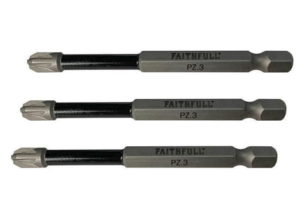 Faithfull Pozidriv Impact Screwdriver Bits PZ3 x 75mm (Pack 3) Faithfull - RockBottom Northampton