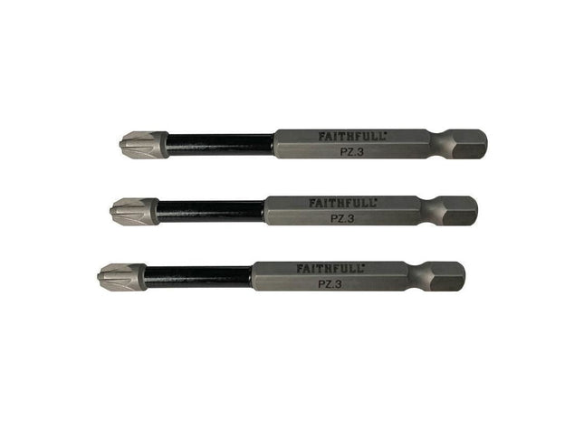 Faithfull Pozidriv Impact Screwdriver Bits PZ3 x 75mm (Pack 3) Faithfull - RockBottom Northampton