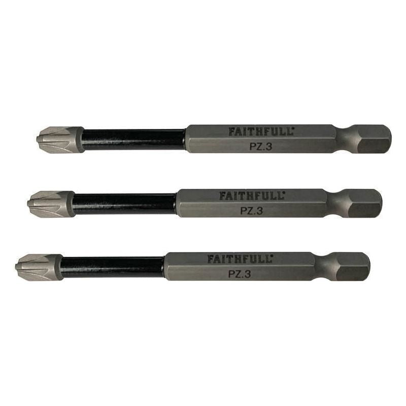 Faithfull Pozidriv Impact Screwdriver Bits PZ3 x 75mm (Pack 3) Faithfull - RockBottom Northampton