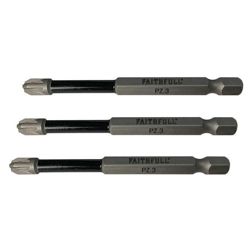Faithfull Pozidriv Impact Screwdriver Bits PZ3 x 75mm (Pack 3) Faithfull - RockBottom Northampton