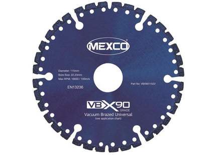 MEXCO VBX90 Grade Universal Diamond Blade 115 x 22mm MEXCO - RockBottom Northampton