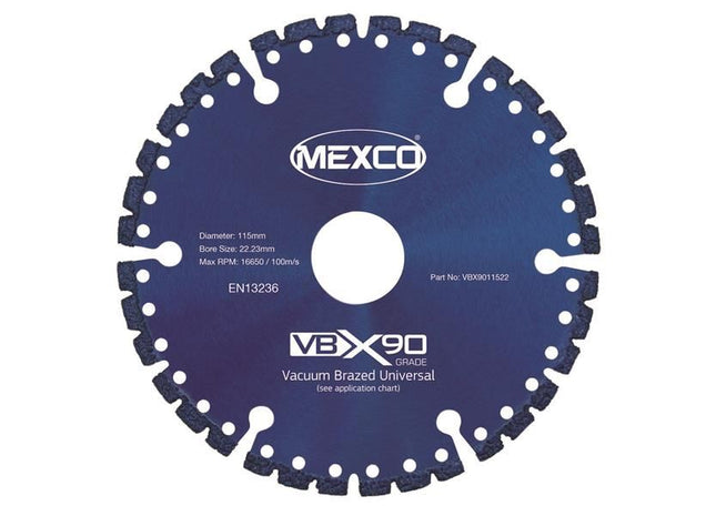 MEXCO VBX90 Grade Universal Diamond Blade 115 x 22mm MEXCO - RockBottom Northampton