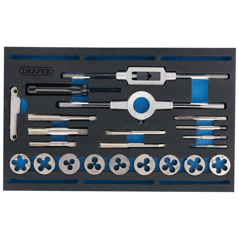 Combination Tap and Die Set - Metric and BSP in EVA Foam Insert Tray (22 Piece) Draper - Town Tools
