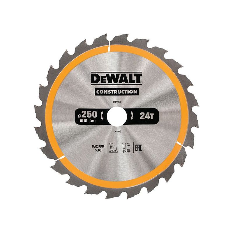 Dewalt Power Tools Stationary Construction Circular Saw Blade 250 x 30mm x 24T DeWALT Power Tools - RockBottom Northampton