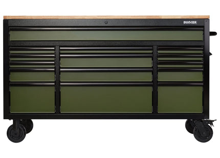 Draper Bunker 15 Drawer Workbench Roller Tool Cabinet, 61", Green Draper - Town Tools
