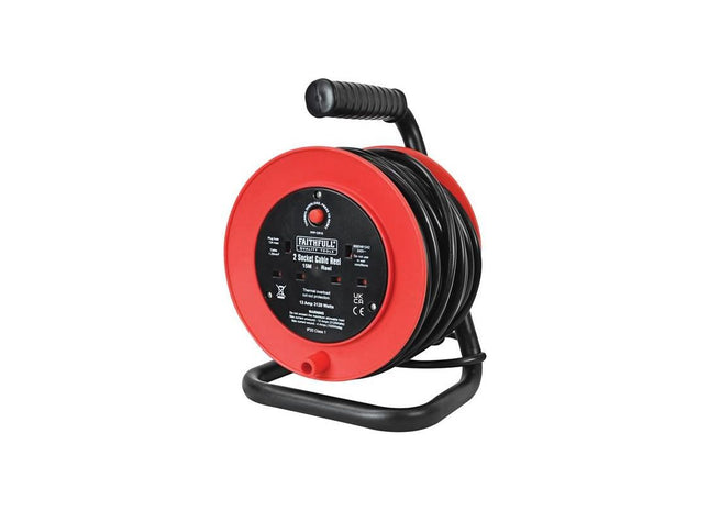 Faithfull Power Plus Open Drum Cable Reel 240V 13A 2-Socket 15m Faithfull Power Plus - RockBottom Northampton
