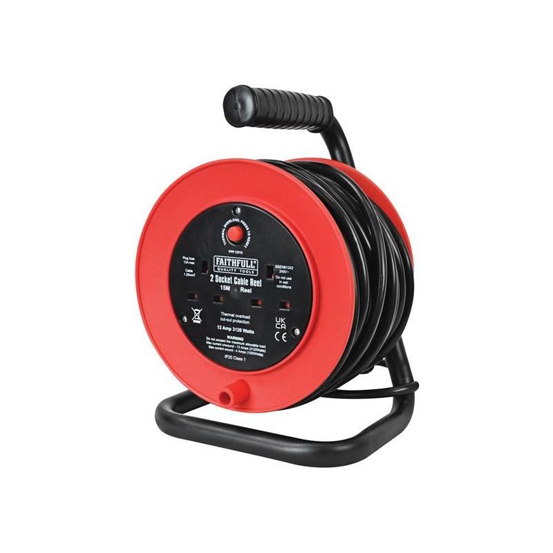 Faithfull Power Plus Open Drum Cable Reel 240V 13A 2-Socket 15m Faithfull Power Plus - RockBottom Northampton
