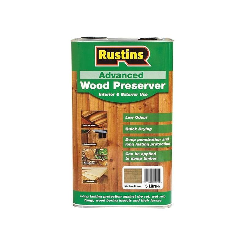 Rustins Advanced Wood Preserver Mid Brown 5 litre Rustins - RockBottom Nothampton