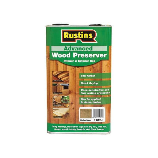 Rustins Advanced Wood Preserver Mid Brown 5 litre Rustins - RockBottom Nothampton