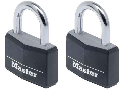 Master Lock Aluminium Black Vinyl Cover 40mm Padlock 4-Pin - Keyed Alike x 2 Master Lock - RockBottom Northampton
