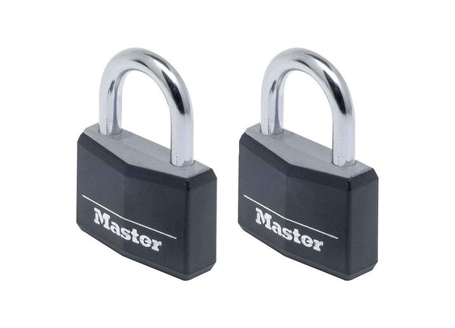 Master Lock Aluminium Black Vinyl Cover 40mm Padlock 4-Pin - Keyed Alike x 2 Master Lock - RockBottom Northampton
