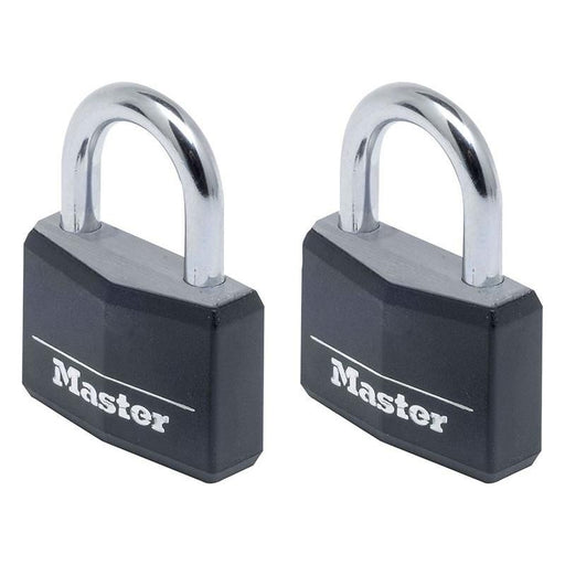 Master Lock Aluminium Black Vinyl Cover 40mm Padlock 4-Pin - Keyed Alike x 2 Master Lock - RockBottom Northampton