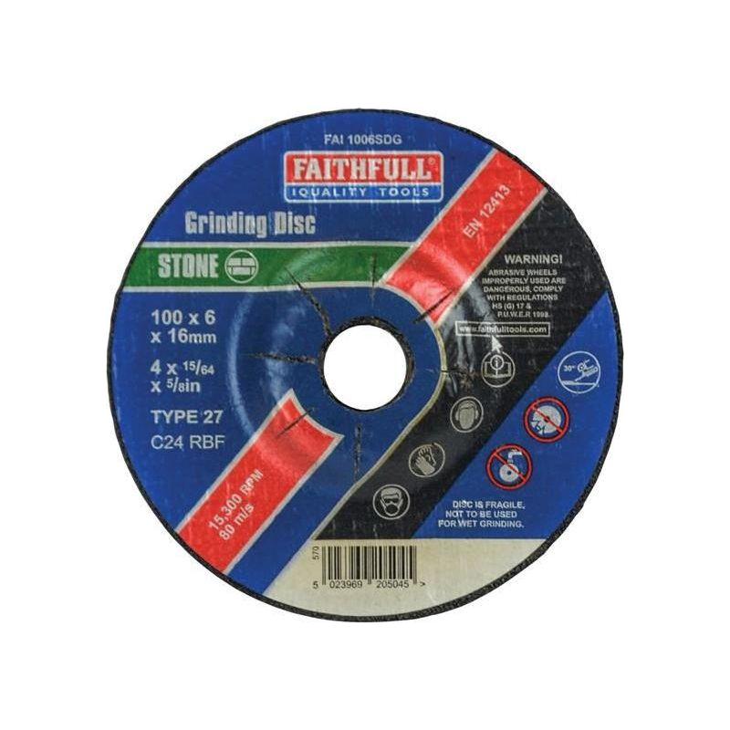 Faithfull Depressed Centre Stone Grinding Disc 100 x 6 x 16mm Faithfull - RockBottom Northampton
