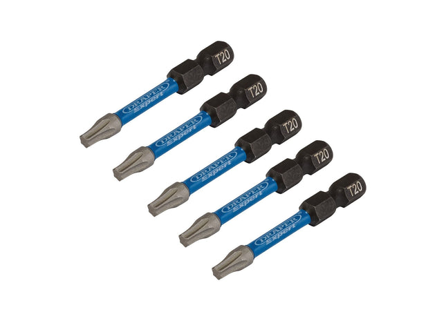 Draper Expert TX-STAR Impact Screwdriver Bits, T20 x 50mm, 1/4" Hex (Pack of 5) Draper - Town Tools 