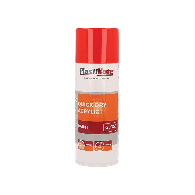 Plastikote Trade Quick Dry Acrylic Spray Paint Gloss Red 400ml PlastiKote - RockBottom Nothampton