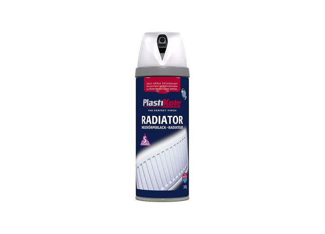 Plastikote Twist & Spray Radiator Satin White 400ml PlastiKote - RockBottom Nothampton