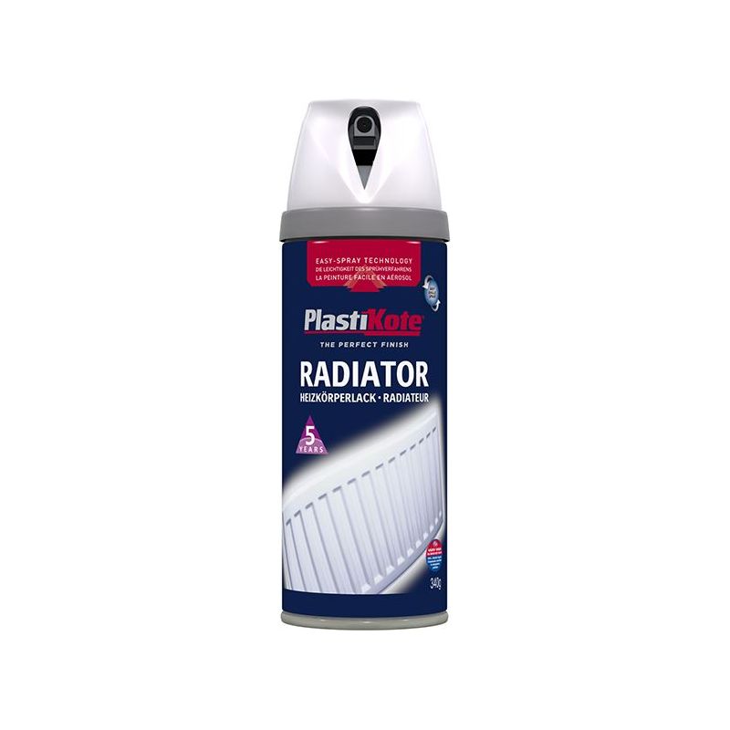 Plastikote Twist & Spray Radiator Satin White 400ml PlastiKote - RockBottom Nothampton