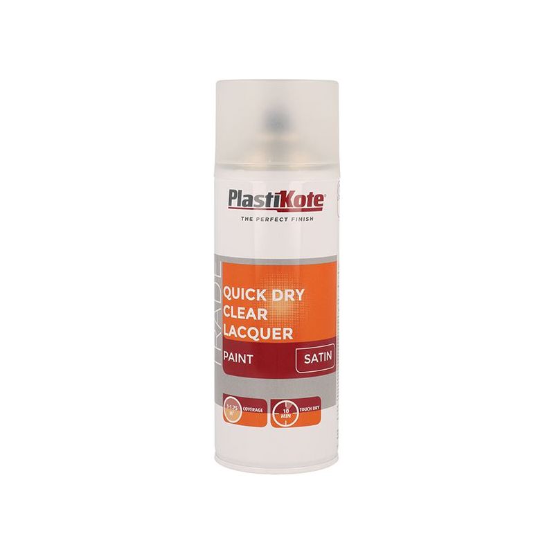 Plastikote Trade Quick Dry Clear Lacquer Spray Satin 400ml PlastiKote - RockBottom Nothampton