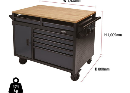 Draper BUNKER Multi-Functional Workbench Roller Tool Cabinet, 14 Drawer, 48", Gr Draper - Town Tools 