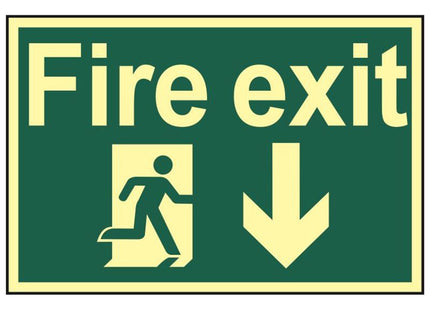 Scan Fire Exit Running Man Arrow Down - Photoluminescent 300 x 200mm Scan - RockBottom Nothampton