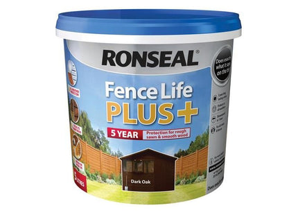 Ronseal Fence Life Plus+ Dark Oak 5 litre Ronseal - RockBottom Nothampton