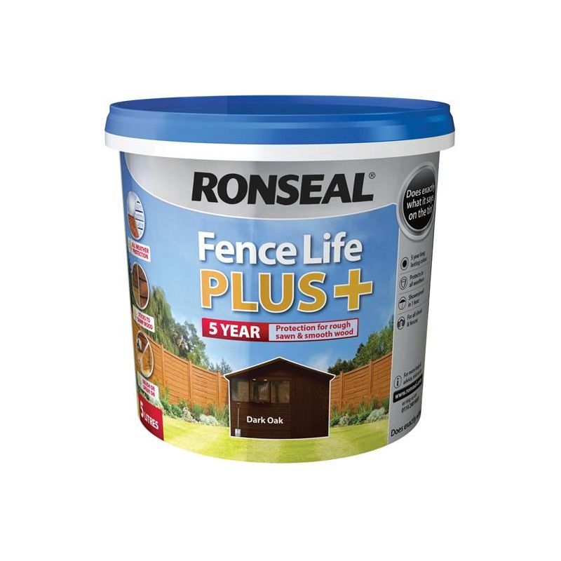 Ronseal Fence Life Plus+ Dark Oak 5 litre Ronseal - RockBottom Nothampton