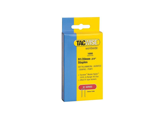 Tacwise 91 Narrow Crown Staples 20mm - Electric Tackers (Pack 1000) Tacwise - RockBottom Northampton