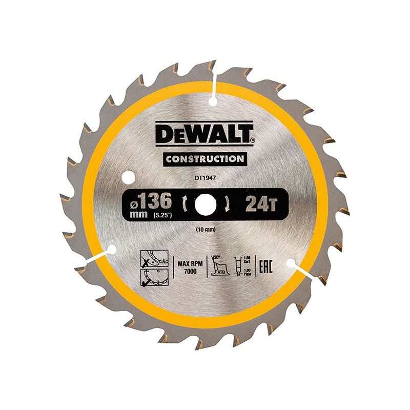 Dewalt Power Tools Cordless Construction Trim Saw Blade 136 x 10mm x 24T DeWALT Power Tools - RockBottom Northampton