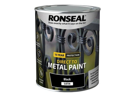 Ronseal Direct to Metal Paint Black Satin 750ml Ronseal - RockBottom Nothampton