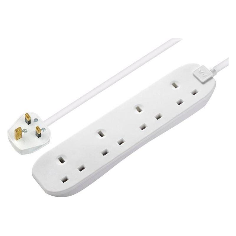 Masterplug Extension Lead 240V 4-Gang 13A White 2m Masterplug - RockBottom Northampton