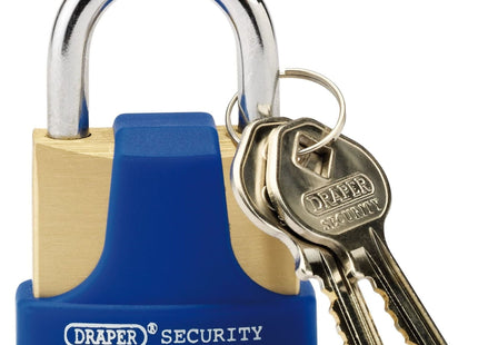 Draper Solid Brass Padlock and 2 Keys with Hardened Steel Shackle and Bumper, 42 Draper - Town Tools 