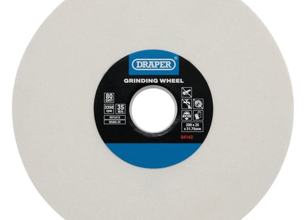 Draper Aluminium Oxide Bench Grinding Wheel, 200 x 25mm, 80G, White 04142 Draper - Town Tools 