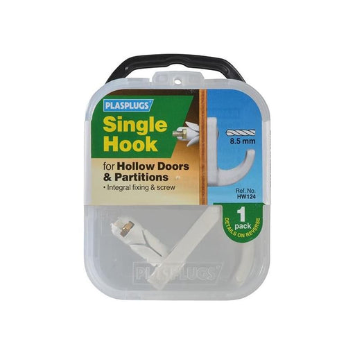Plasplugs White Single Hollow Door Hook Pack of 1 Plasplugs - RockBottom Nothampton