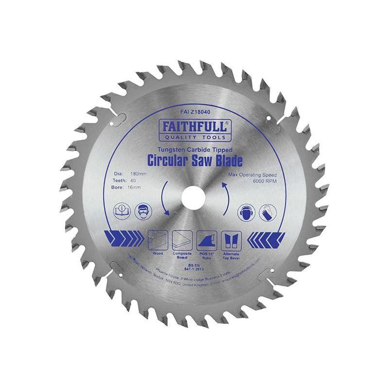 Faithfull TCT Circular Saw Blade 180 x 16mm x 40T POS Faithfull - RockBottom Northampton