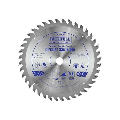 Faithfull TCT Circular Saw Blade 180 x 16mm x 40T POS Faithfull - RockBottom Northampton