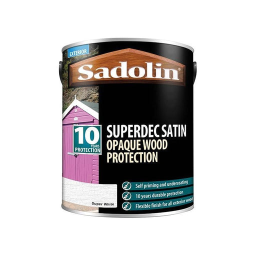 Sadolin Superdec Opaque Wood Protection Super White Satin 5 litre Sadolin - RockBottom Nothampton