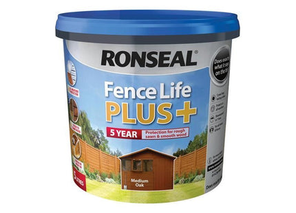 Ronseal Fence Life Plus+ Medium Oak 5 litre Ronseal - RockBottom Nothampton