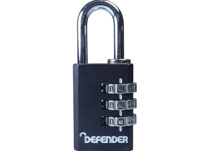 Defender Black Die-Cast Combination Padlock 30mm DEFENDER - RockBottom Northampton