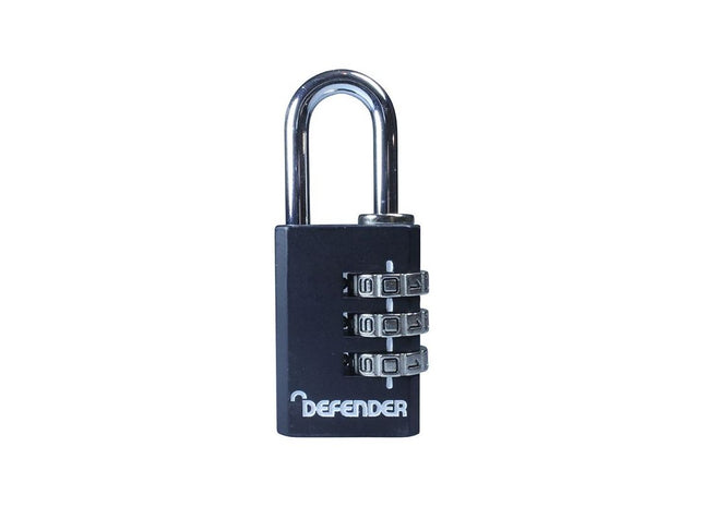 Defender Black Die-Cast Combination Padlock 30mm DEFENDER - RockBottom Northampton