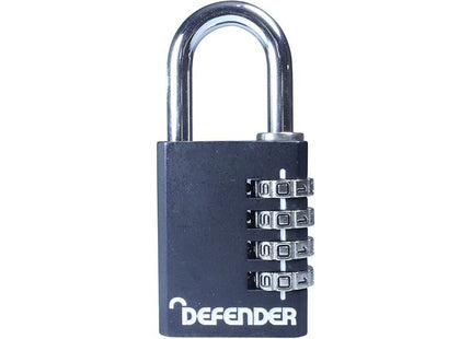 Defender Black Die-Cast Combination Padlock 40mm DEFENDER - RockBottom Northampton