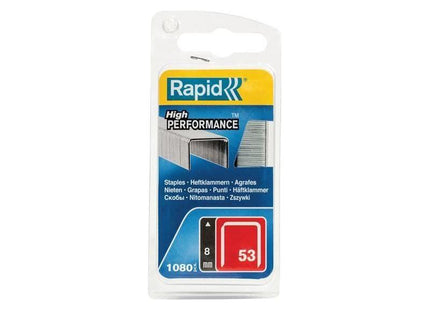 Rapid 53/8B 8mm Galvanised Staples (Pack 1080) Rapid - RockBottom Nothampton