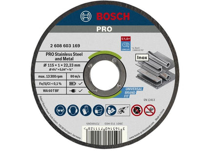 Bosch Powertool Accessories PRO Stainless Steel and Metal Bonded Cutting Disc 115 x 1.0 x 22.23mm Bosch Powertool Accessories - RockBottom Northampton