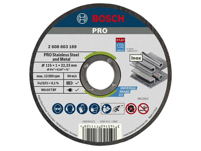 Bosch Powertool Accessories PRO Stainless Steel and Metal Bonded Cutting Disc 115 x 1.0 x 22.23mm Bosch Powertool Accessories - RockBottom Northampton