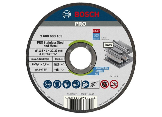 Bosch Powertool Accessories PRO Stainless Steel and Metal Bonded Cutting Disc 115 x 1.0 x 22.23mm Bosch Powertool Accessories - RockBottom Northampton